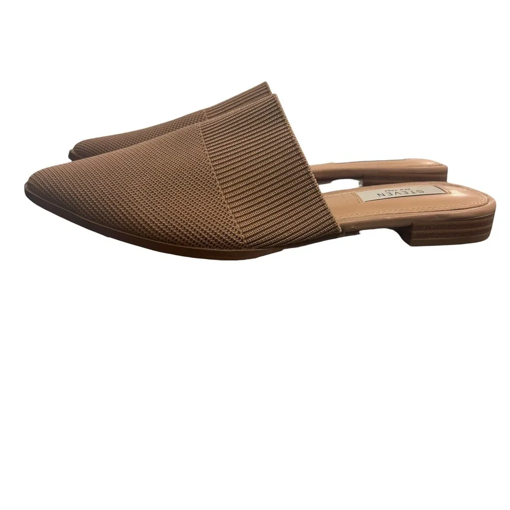 Steven New York Valdez Tan Knit Pointed Toe Mules Low Block Heel Flats Size 8 - Picture 4 of 12